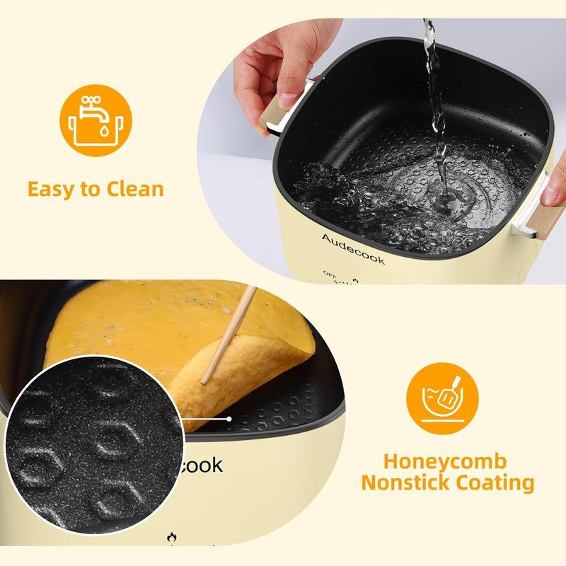 2.5L Electric Hot Pot Nonstick Multicooker Portable Dual Temp Control Beige4