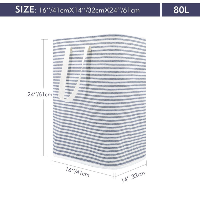 80L Freestanding Laundry Hamper w/ Handle, Collapsible Cotton Basket – Blue4
