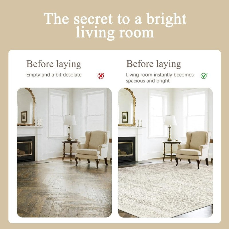 Washable Rugs 8X10 Area Rugs for Living Room,Ultra Soft Faux Wool Retro Rugs for2