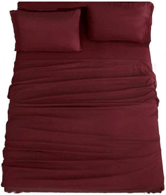 Luxury 1800 Thread Count Microfiber Bed Sheet Set, Burgundy, Queen, 4 Piece10