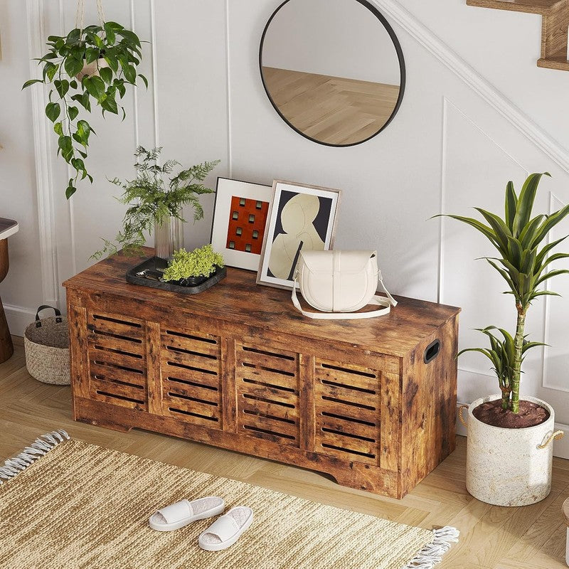 47.3'' Wooden Toy Box Storage Chest Flip Top Entryway Shoe Bench Rustic Brown6