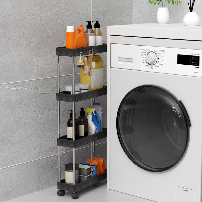4 Tier Slim Rolling Storage Cart Black, Bathroom Kitchen Laundry Organizer5