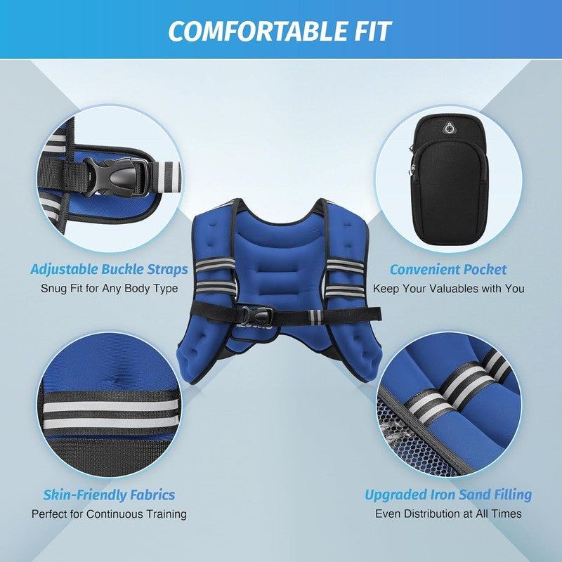 Weighted Vest 12Lb Reflective Stripe Workout Strength Training Fitness Blue1