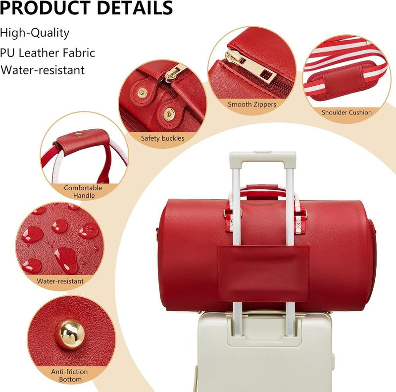 Women Leather 2in1 Garment Duffle Bag Red Waterproof Suit Travel Carry On4