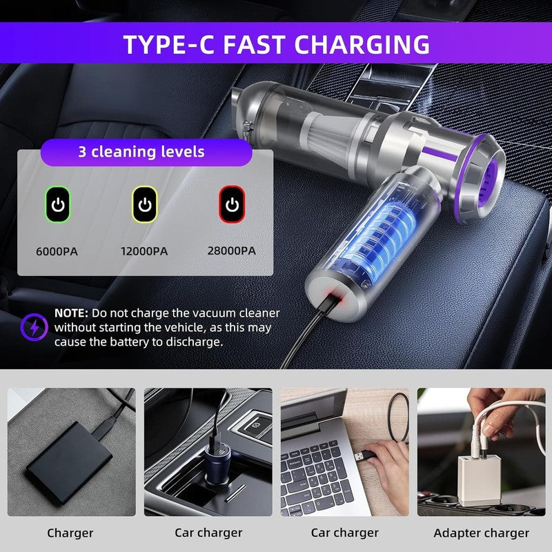 Handheld Cordless Car Vacuum 4 in 1 28000Pa Mini Vacuum Home Office Pet Hair4
