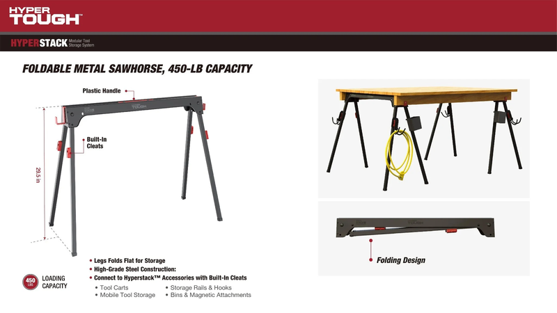 Hyper Stack Foldable Metal Sawhorse Heavy Duty 450lb Capacity1