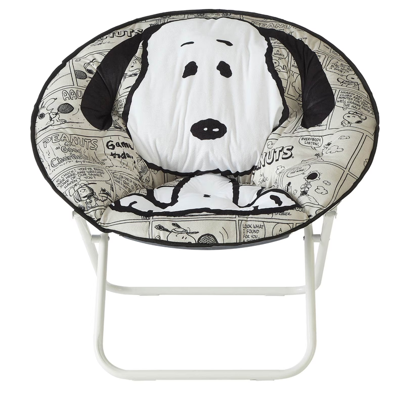 Snoopy Folding Saucer Chair for Teens and Adults, Black and White0