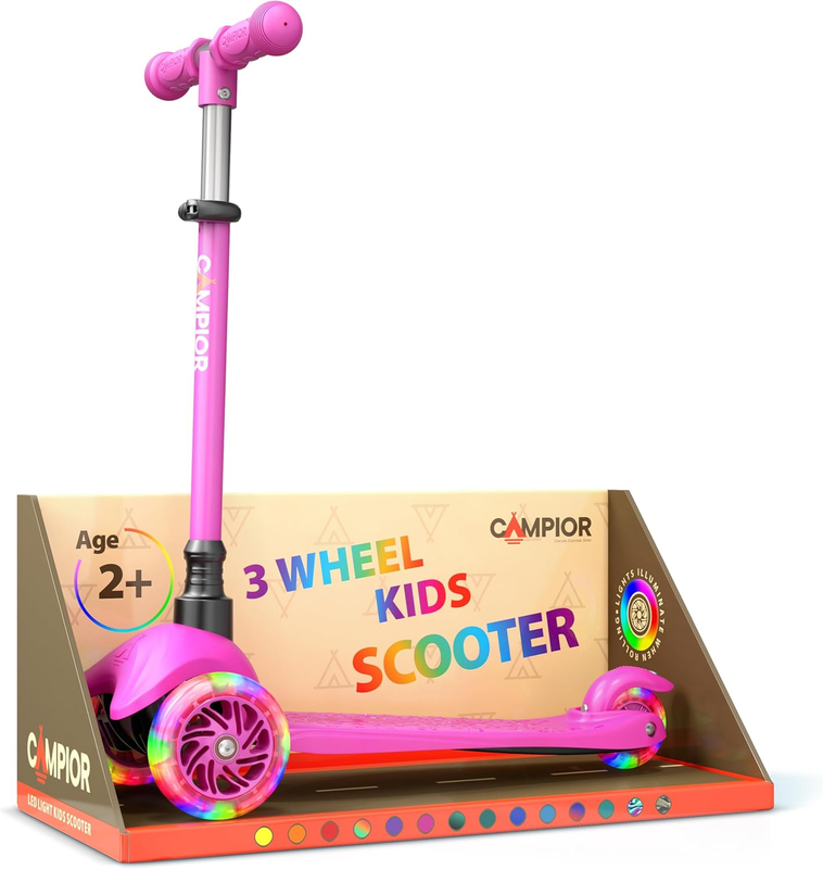 Kids 3 Wheel Scooter Lean to Steer LED Wheels Adjustable Handlebar Pink0