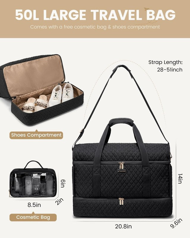 Large Women Weekender Duffle Bag Carry On Gym Travel w/ Shoe Compartment2