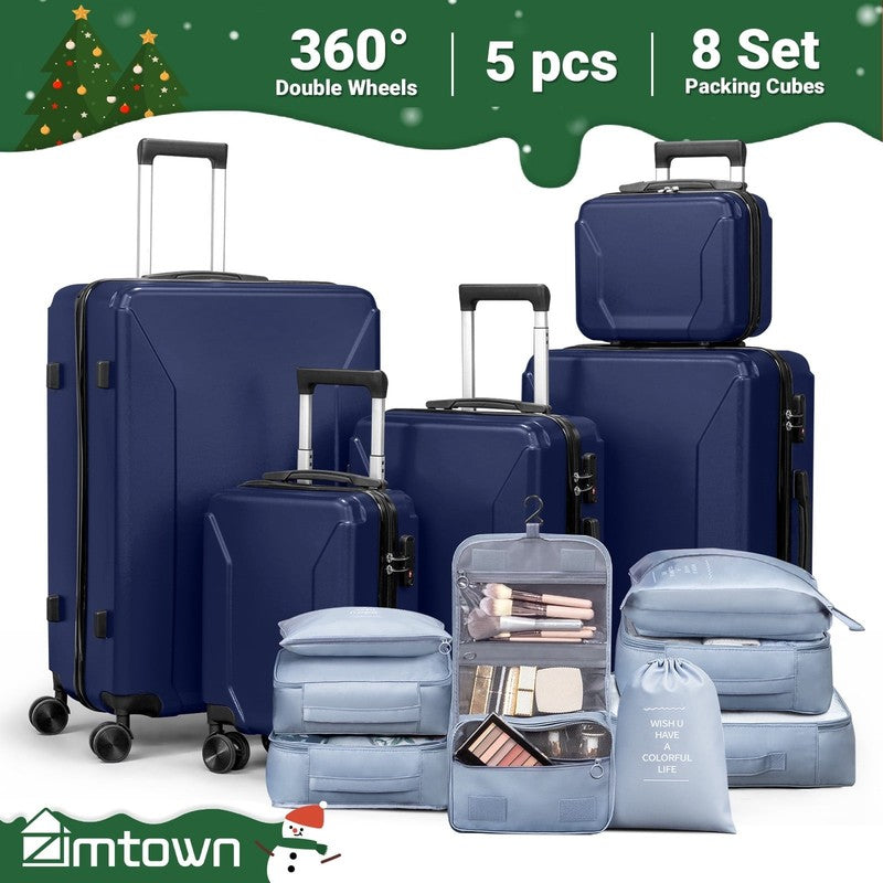 5 Piece Luggage Set with 8 Packing Cubes, Hard Shell Suitcase Set with Spinner W1