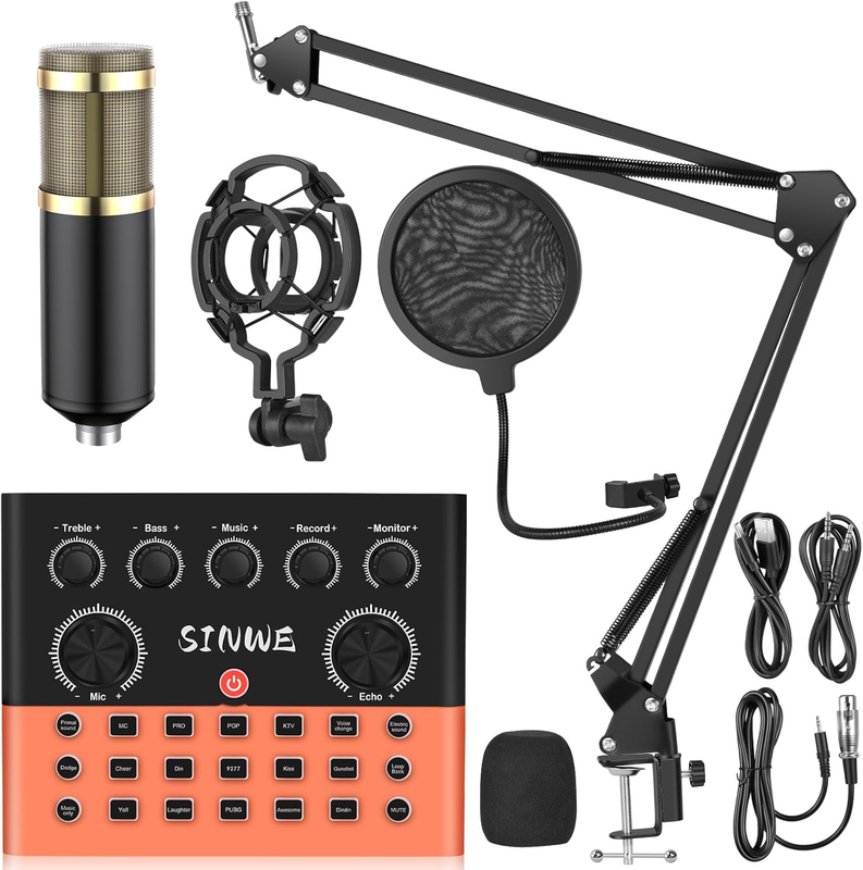 F993 Podcast Bundle BM 800 Mic Recording Studio Kit Voice Changer Orange8