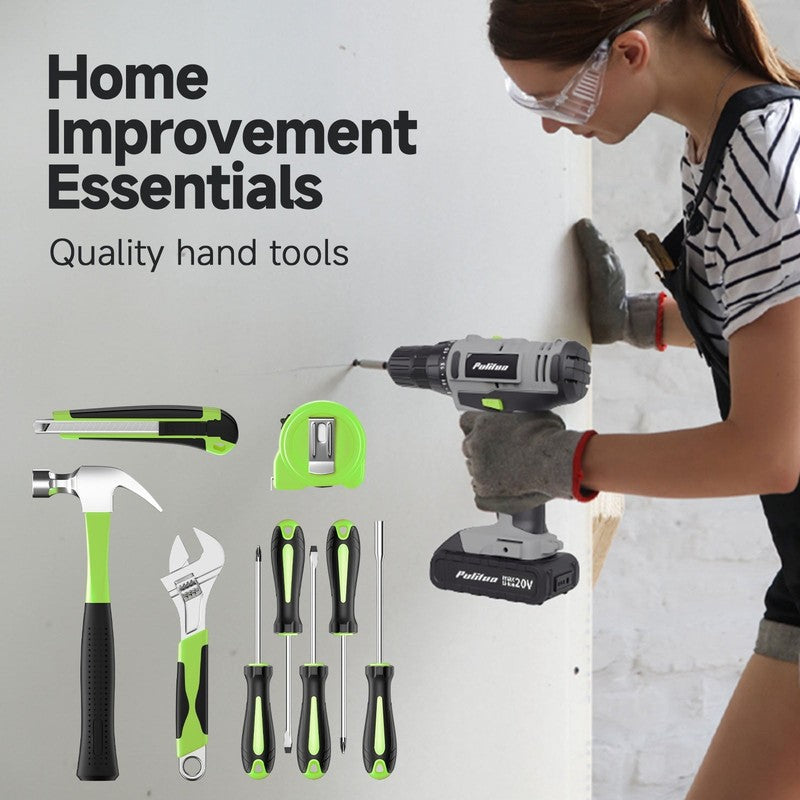 20V Cordless Drill Driver Kit 238Pc Home Tool Set 2 Batteries 21+1 Torque Green3