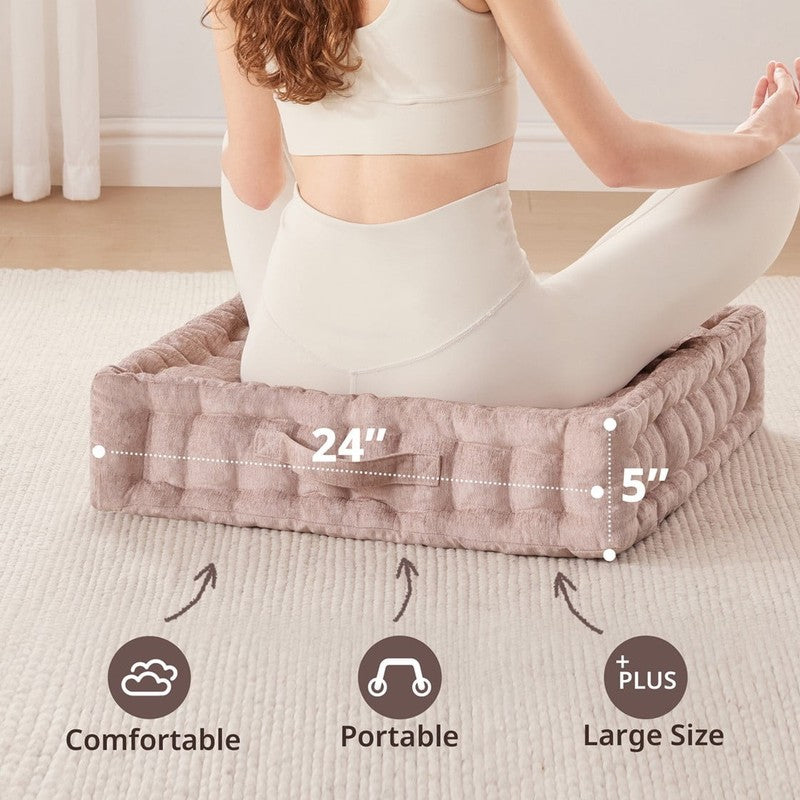 Intelligent Design Tufted Floor Pillow 24"x24" Chenille Meditation Cushion Blush5