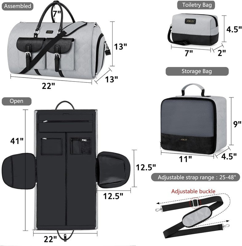 Garment Duffel Bag Travel Convertible Carry On Weekender w/ Shoe Pouch 3Pc Set5