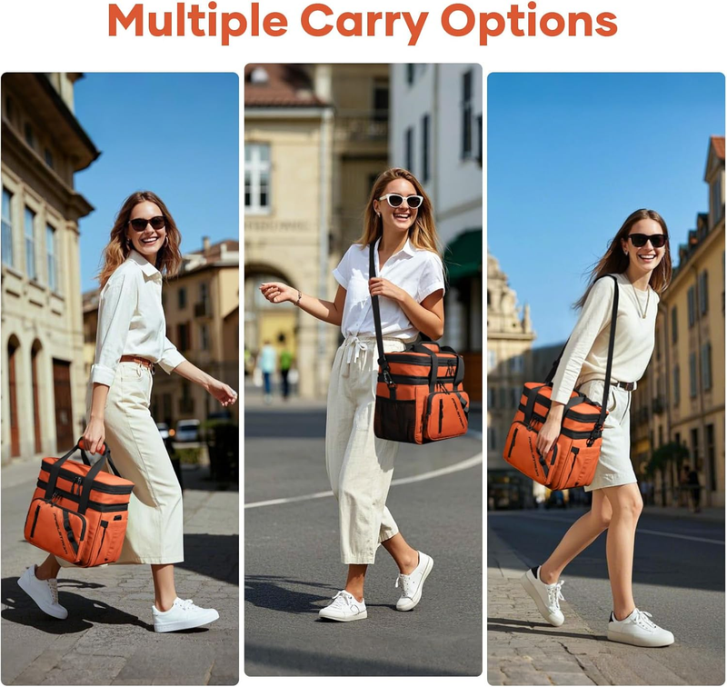 20L Expandable Double Deck Insulated Lunch Bag Orange Cooler7