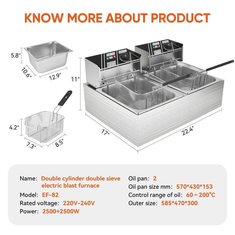 Commercial Deep Fryer with Basket 12L 5000W Professional Electric Countertop Dee3