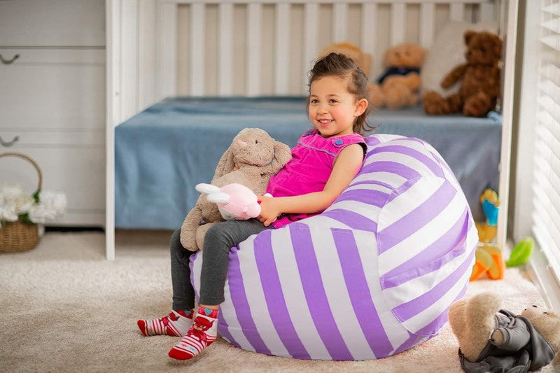 Kids Stuffed Animal Storage Bean Bag Cover XL Cotton Canvas Purple4