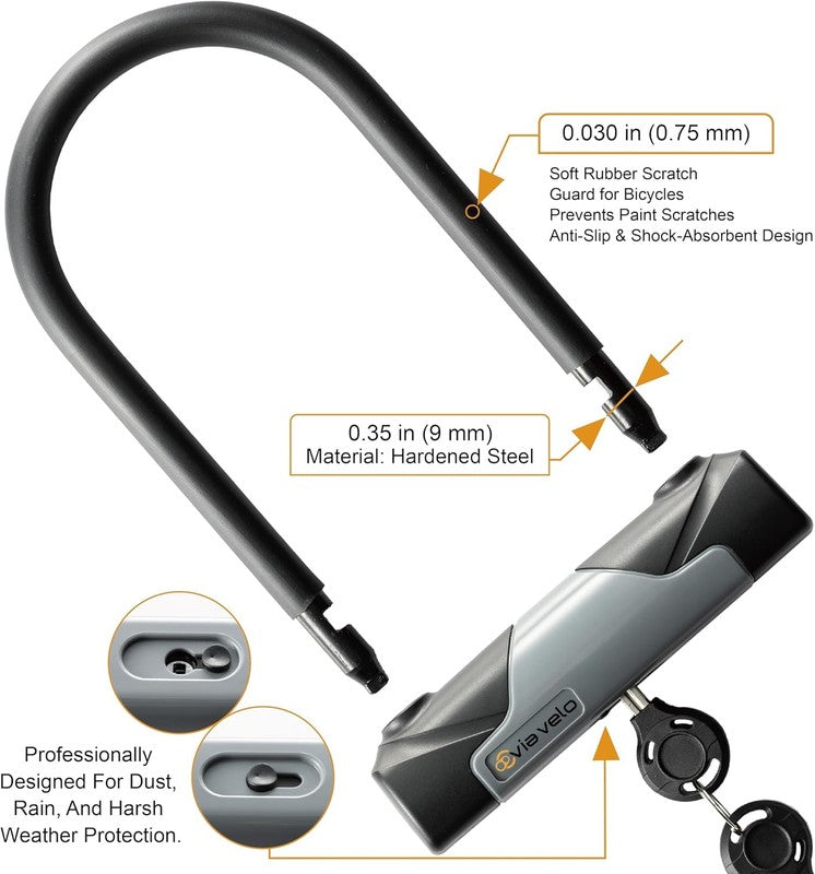 Bike U Lock with 4ft Cable Heavy Duty Anti-Theft 8mm Steel + 3 Keys for Bikes2