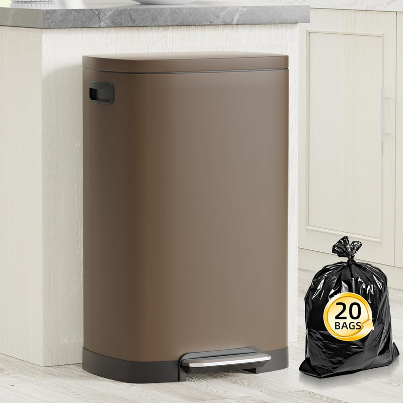 13 Gallon Trash Can Stainless Steel Soft Close Pedal Bin 50L Brown10