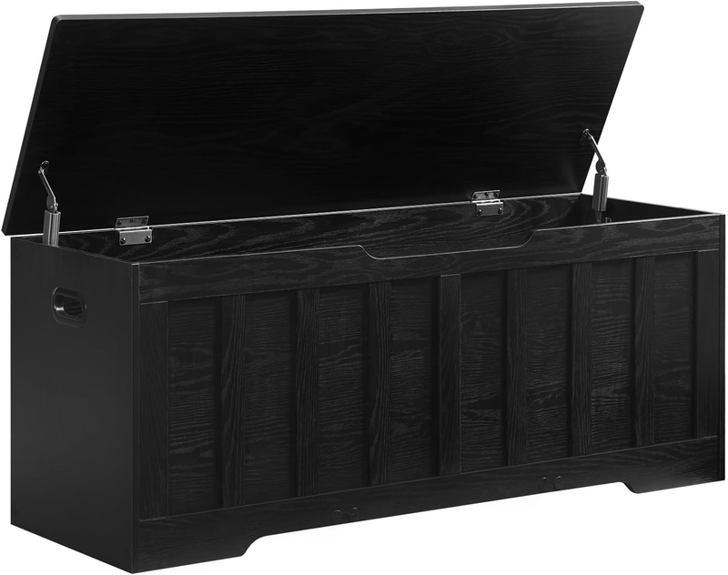 47.2'' Wooden Storage Chest Trunk Flip Top Bench Shoe Storage Black10