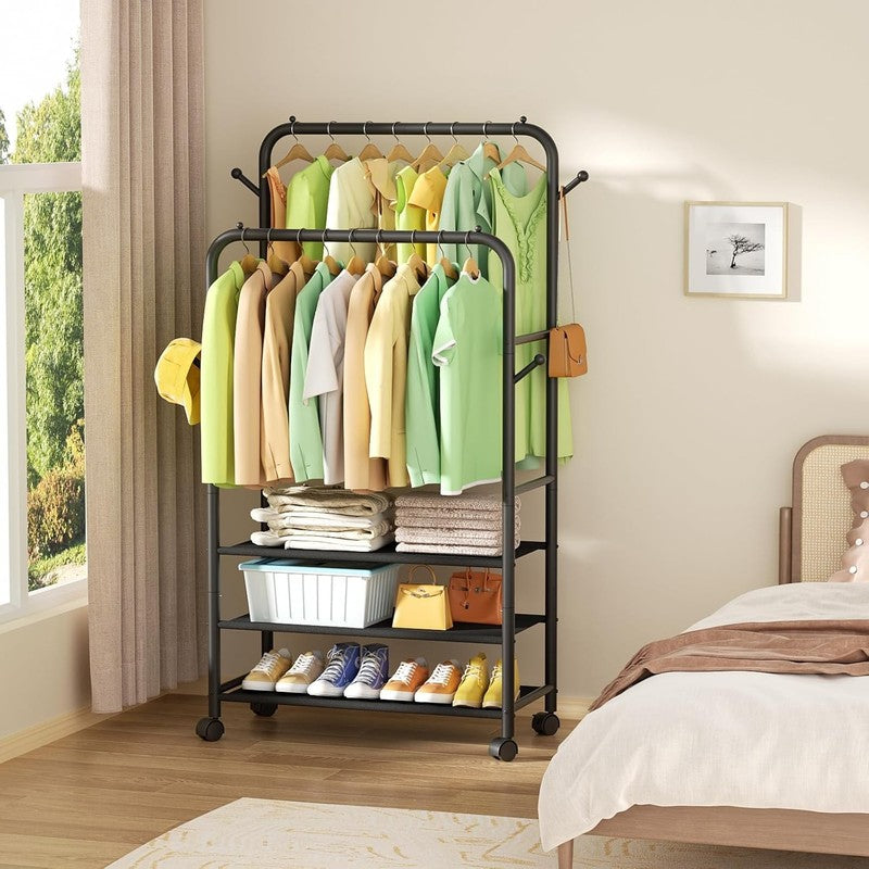 Rolling Clothes Rack 3-Tier Portable Garment Organizer with Wheels, Black1