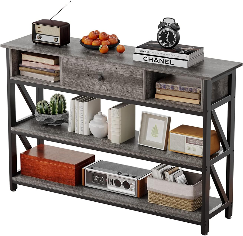 47'' Console Sofa Table Grey Oak Industrial Entryway Table with Drawer Storage0