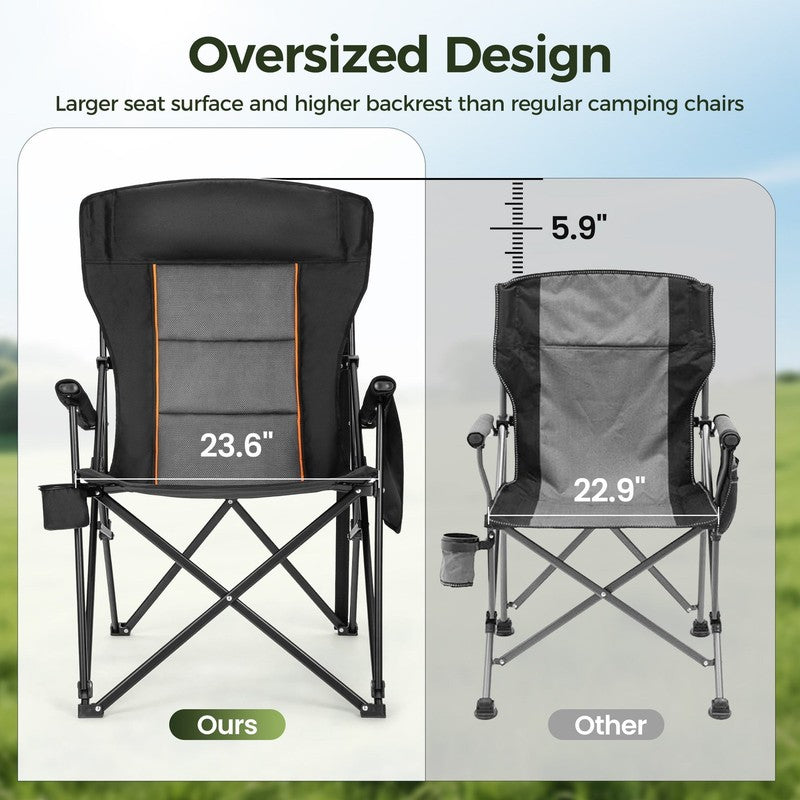 Oversized Camping Chair Heavy Duty High Back Camping Chairs 500Lbs Capacity Fold4