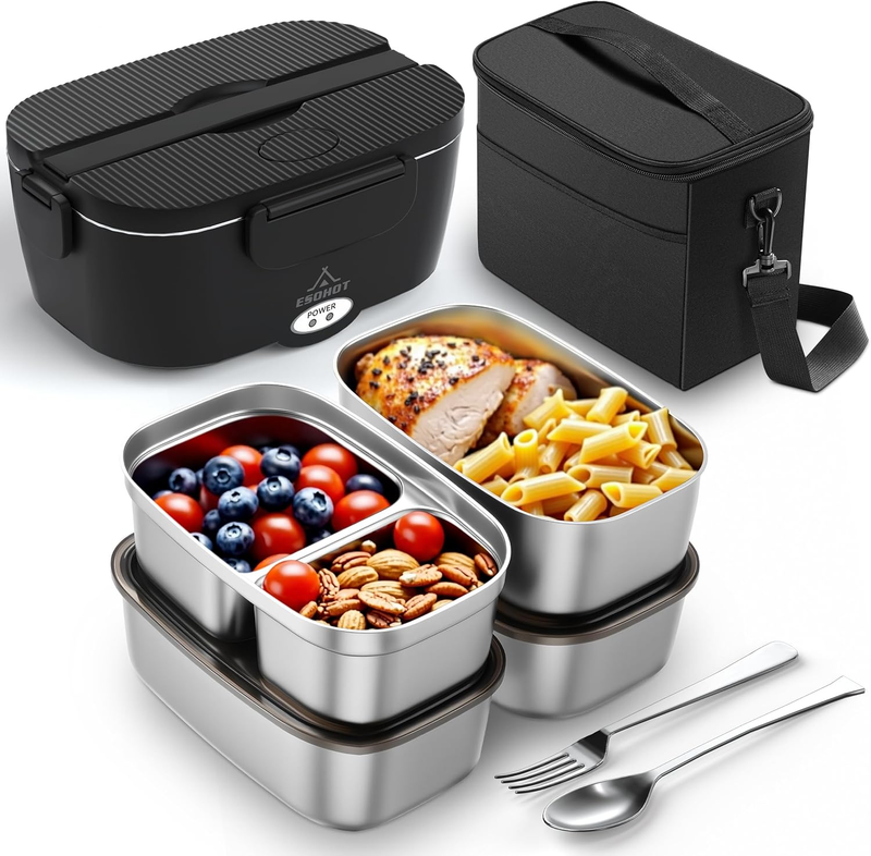 120W Heated Lunch Box 1.5L 304 Stainless Steel 12V/24V/110V Portable0
