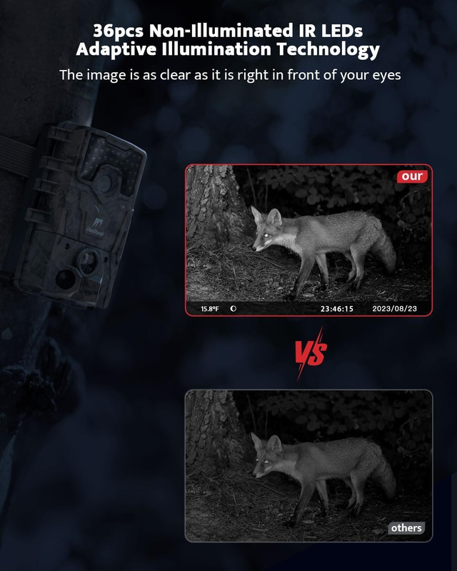 Trail Camera 4K 48MP Game Cam 8 Batteries 32GB Night Vision IP66 120° 2" Screen4