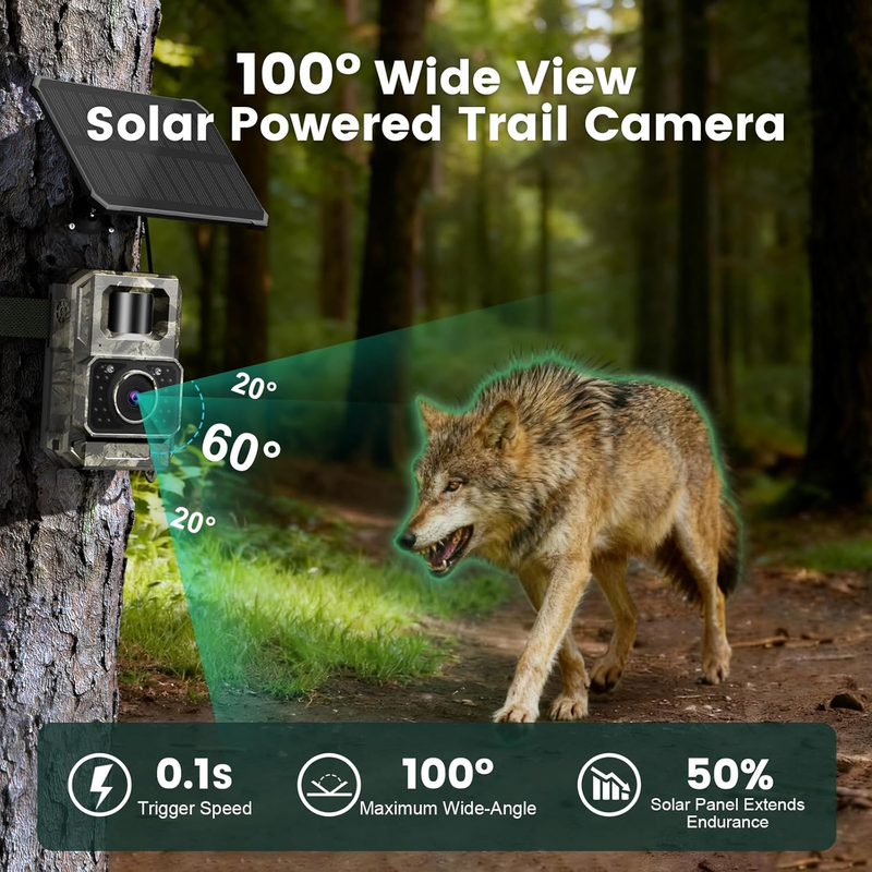 2 Pack Solar Trail Cameras 4K 64MP WiFi BT Night Vision IP66 Motion Cam5
