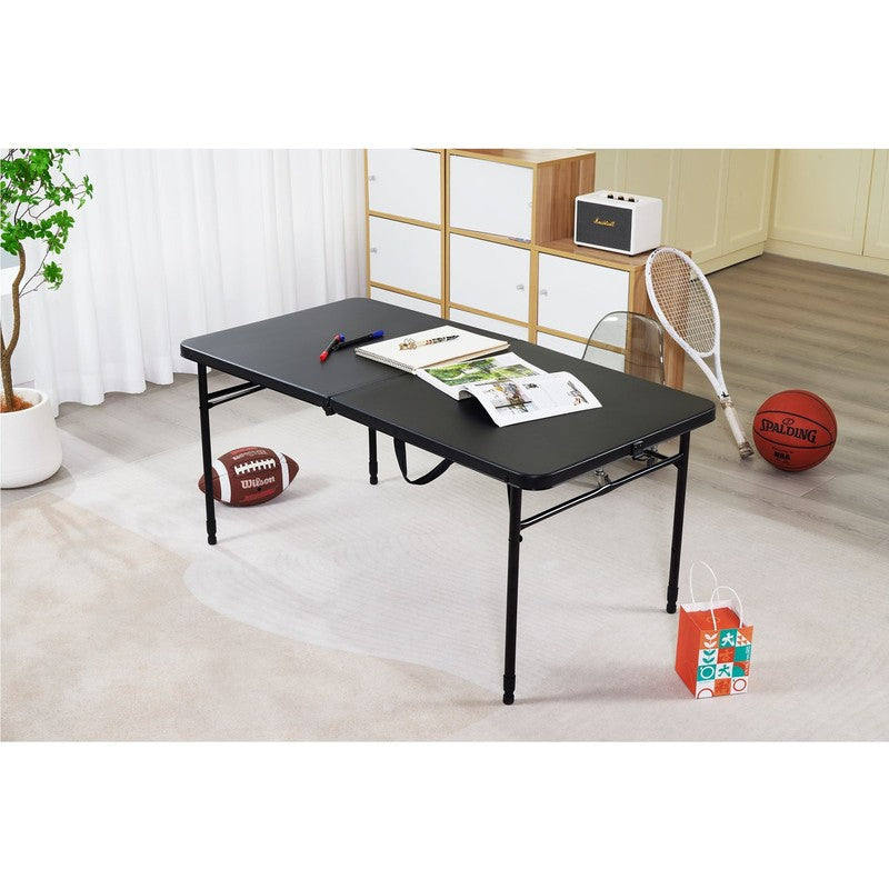 4 Foot Fold-In-Half Adjustable Folding Table, Rich Black6