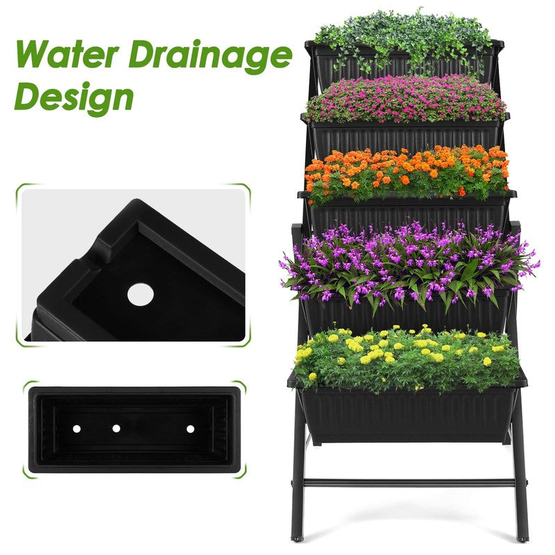 4 Ft Vertical Garden 5-Tier Raised Garden Bed Planter Box for Patio Balcony Flow7