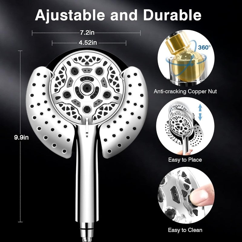 High Pressure 2 in 1 Handheld & Rain Shower Head with 59" Hose4