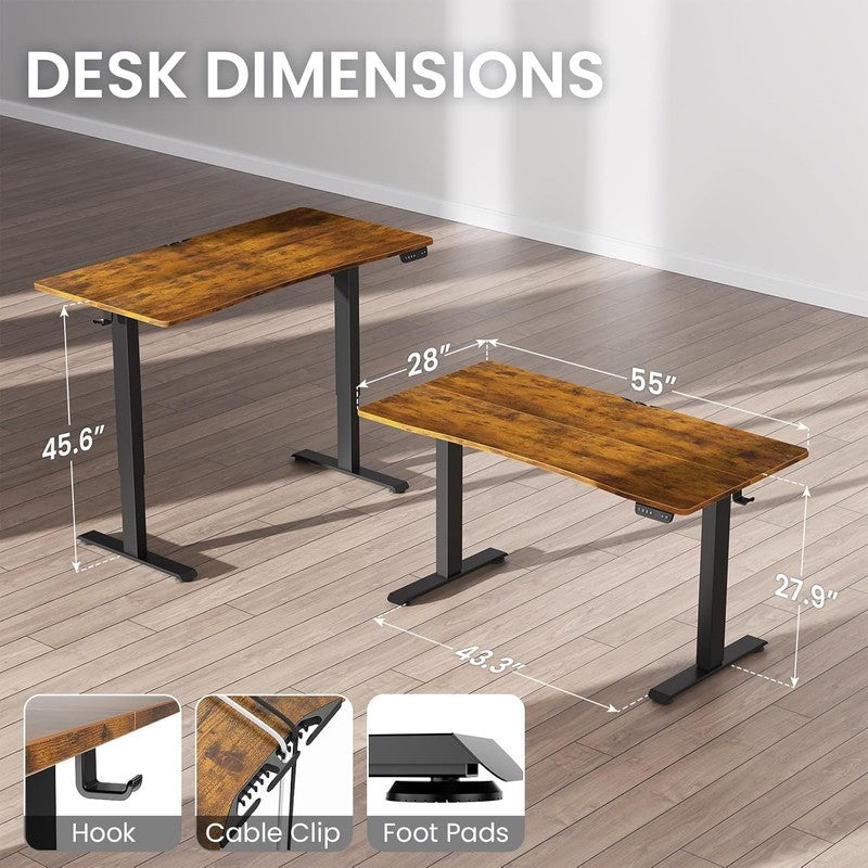 55x28 Electric Standing Desk Adjustable Height Sit Stand Home Office Brown2
