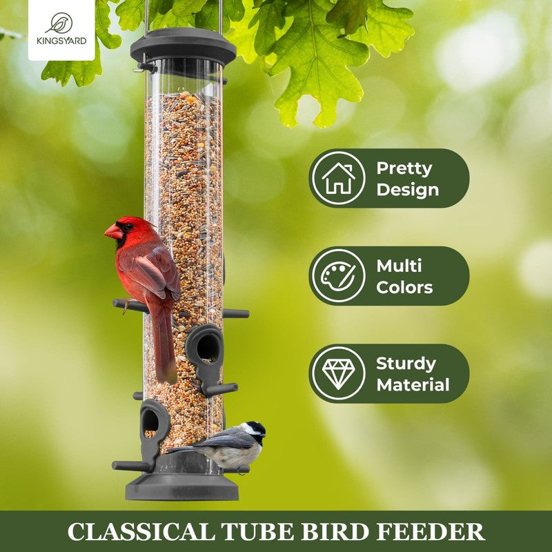 2-Pack Black Plastic Tube Bird Feeders, 6-Port Hanging Feeders for Outdoors1