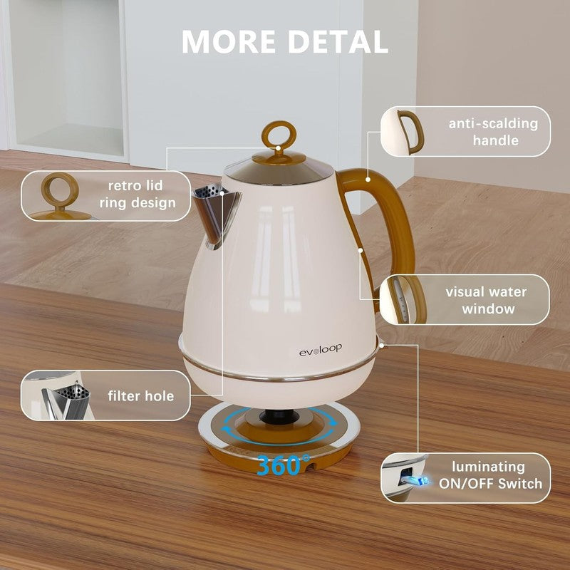 Electric Kettle 1.7L 1500W Stainless Steel BPA Free Auto Shut Off Boil Dry Safe4