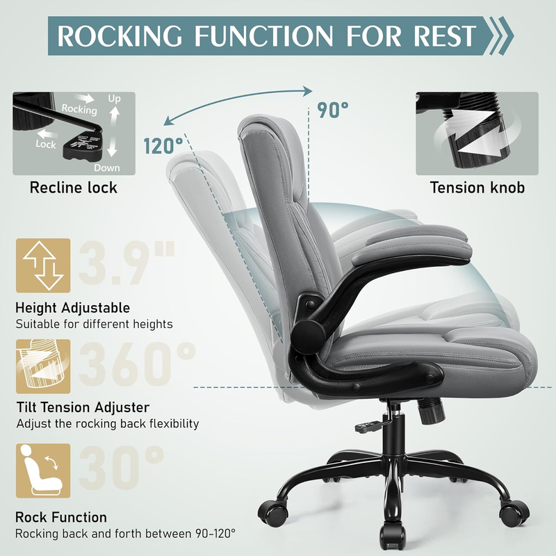 PU Leather Office Chair Ergonomic Swivel Desk Gaming Chair Wheels6