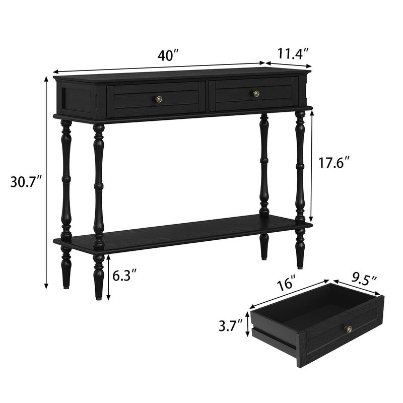 40” Modern Console Table Entryway Sofa Table w/ 2 Drawers Black6