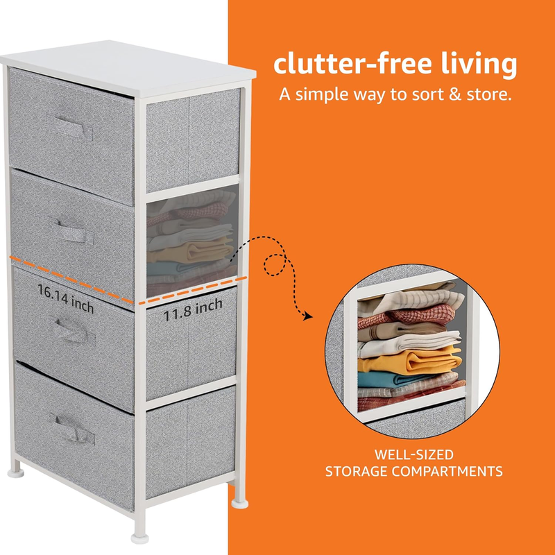 4 Drawer Fabric Storage Organizer Unit Closet Bedroom White6
