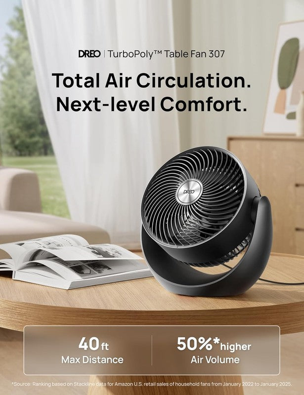 Fan for Bedroom, Table Air Circulator for Whole Room, 11 Inch, 40Ft Strong Airfl1
