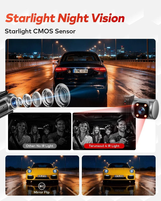 4K+4K+1080P 3-Channel Dash Cam Front/Rear/Cabin WiFi 128GB Card GPS Night Vision2