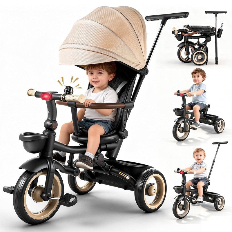 7 in 1 Foldable Tricycle Stroller for Toddler, Baby Tricycle with Adjustable Can10