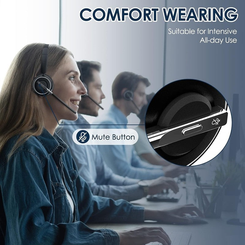 2025 Wireless Bluetooth Headset w/ Noise Cancel Mic USB Dongle Charging Base2
