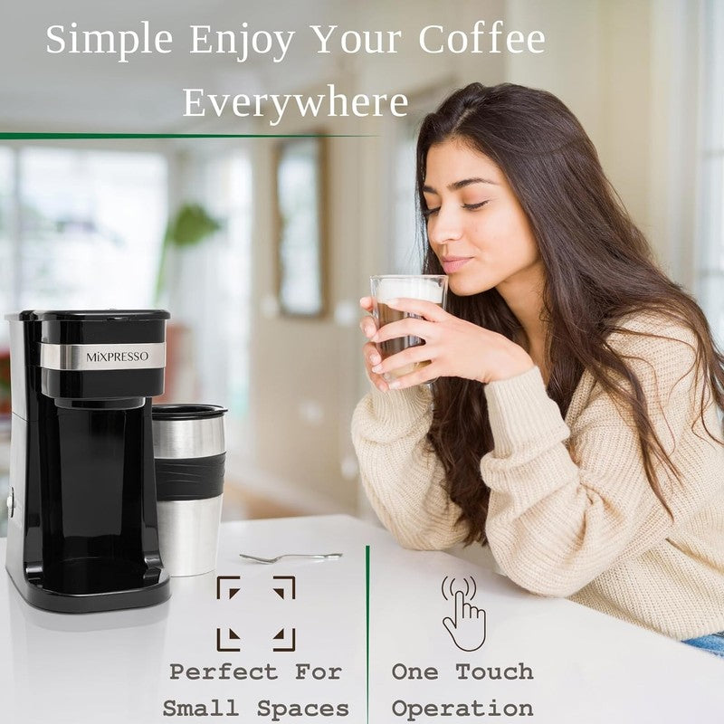 Compact Black Single Serve Coffee Maker with 14Oz Travel Mug & Auto Shut Off6