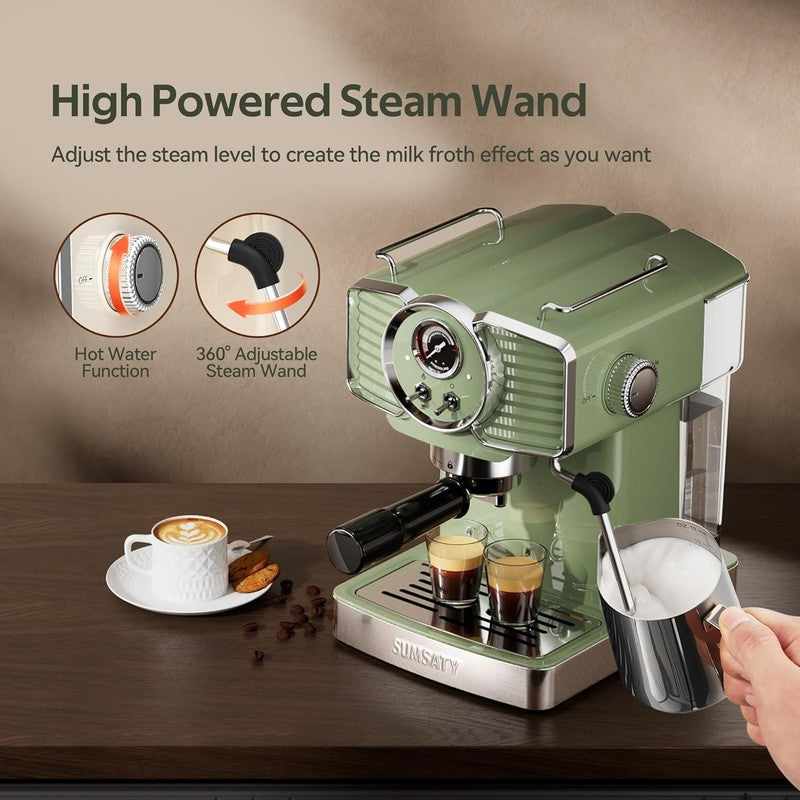 20 Bar Espresso Machine with Milk Frother 61oz Matcha Green Retro1