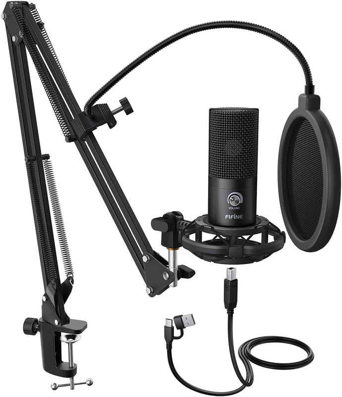 USB Studio Condenser Microphone Kit w/ Boom Arm for PC Streaming T6699