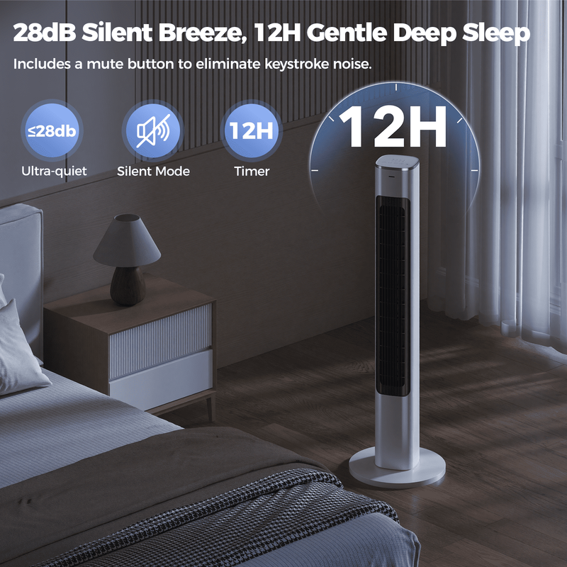 Tower Fan, 40" Electric Fan for Bedroom, 90° Oscillating Stand Fan with Remote, 3