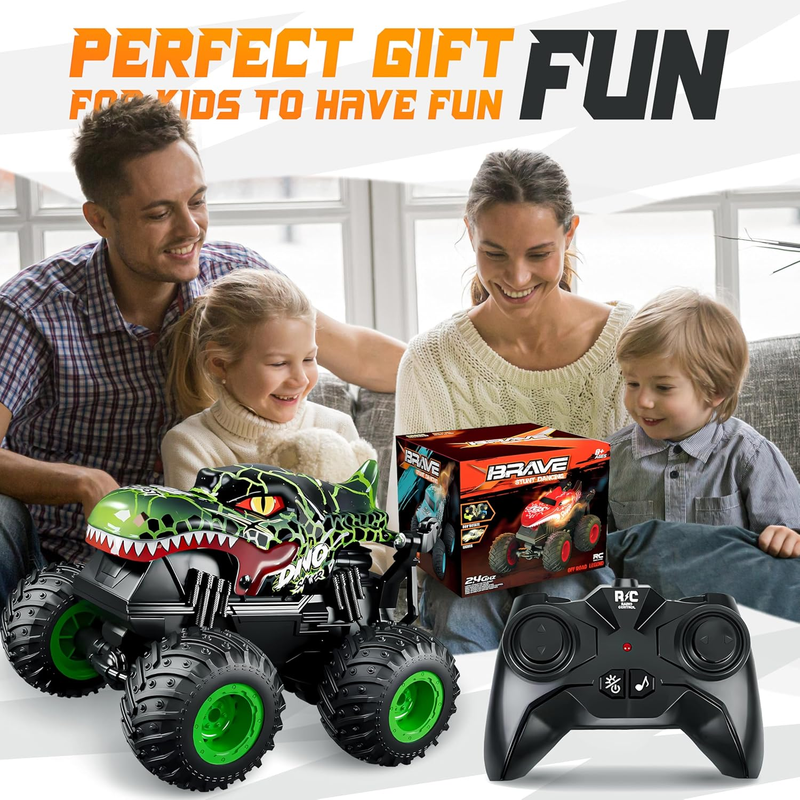 Monster Truck RC Toy 1:20 w/ Lights Music 360° Spins Drifting Dinosaur 4 76