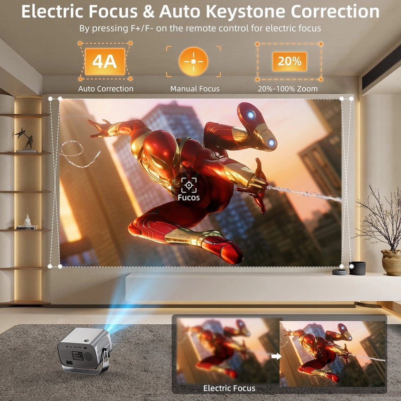 Smart Projector, Native 1080P with 4K Support, Wifi Bluetooth, Auto Focus, Keyst5