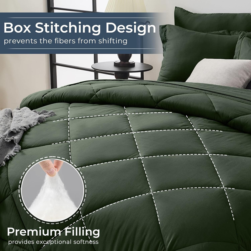 Army Green Queen Comforter Set 7 Piece Bed in Bag Ultra Soft Shams Set Green3